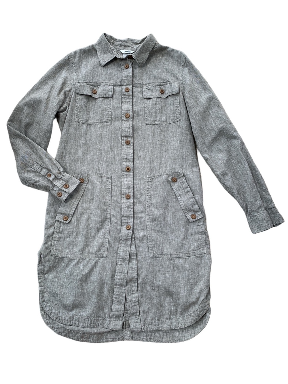 Duluth Trading Women’s Small Artisan Hemp Duster Shirt Olive Button Up Tunic Top
